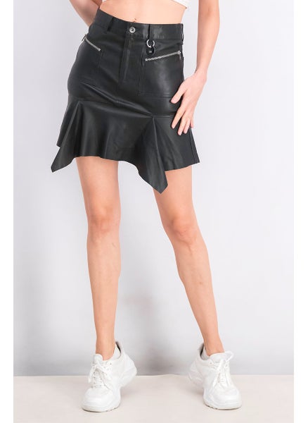 Buy Women Leather Mini Skirt, Black in Saudi Arabia