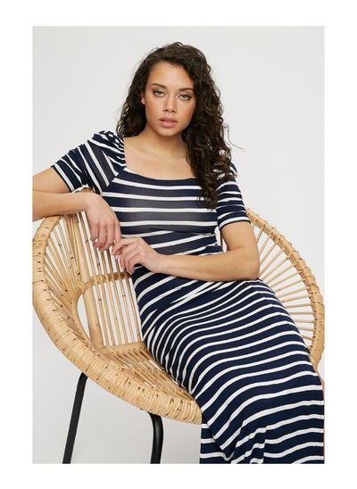 اشتري Navy Stripe Square Neck Split Midi Dress في الامارات