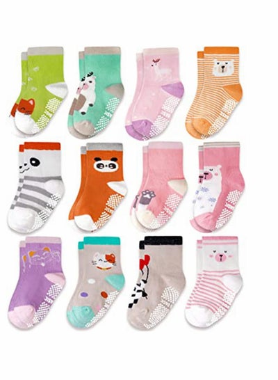 Buy Socks, Cartoon Children's Socks, Non-slip Floor Socks, Girls Socks, Toddler Girls Grip Socks, Boys Non-slip Socks, for Kids Anti Skid, 12 Pack in UAE