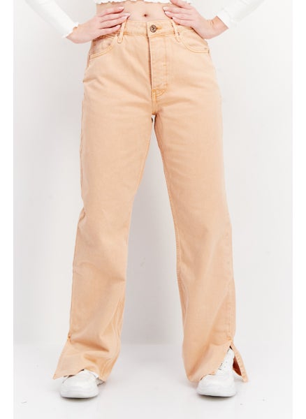 اشتري Women Long Plain Non-Stretchable Jeans, Light Orange في السعودية