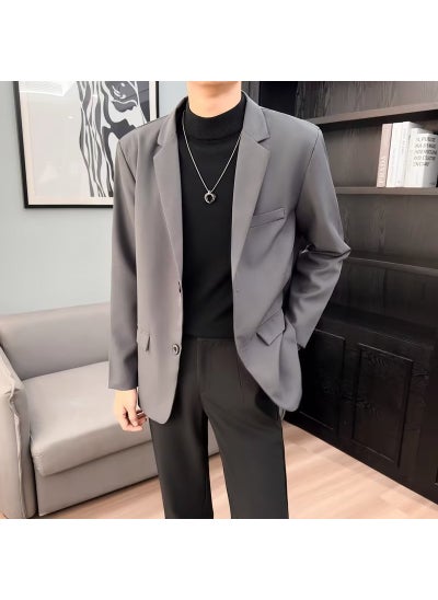 Buy Slim Fit Casual Blazer for Men Spring Autumn Dark gray in Saudi Arabia