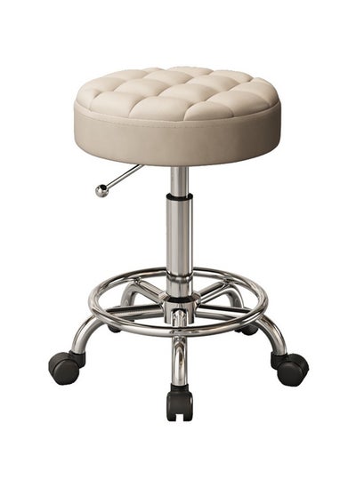 Buy Swivel Rolling Stool with Footrest Height Adjustable PU Leather White in UAE