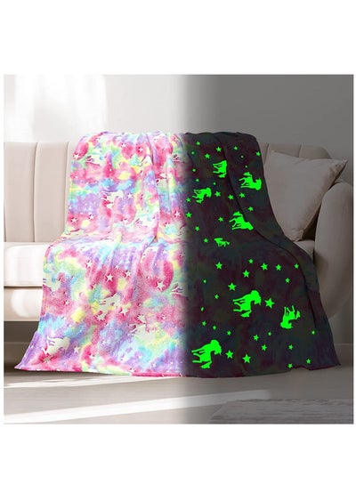 Buy Glow in The Dark Throw Blanket Luminous Unicorns Blanket for Girls Super Soft Plush Flannel Furry Fleece Blanket in UAE