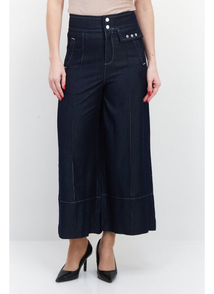 Buy Women Loose Fit High Waist Wide Leg Denim, Indigo Blue in UAE