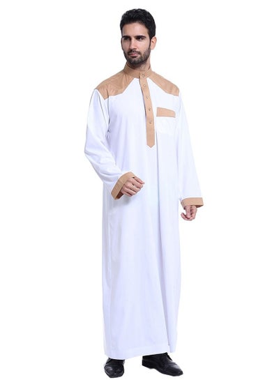 اشتري Men's National Costume Robe Casual Clothing Stand Collar Long Sleeve Embroidery Loose 100% Polyester Fiber في السعودية