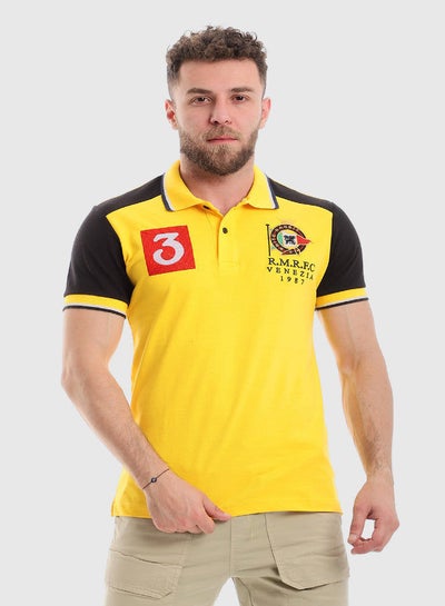 اشتري Bi-Tone Short Sleeves Polo Shirt - Yellow & Black في مصر