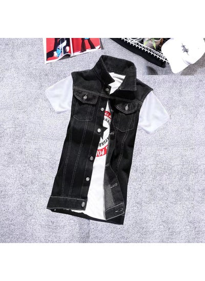 اشتري Mens Vintage Denim Vest Casual Layered Autumn White line Black في الامارات