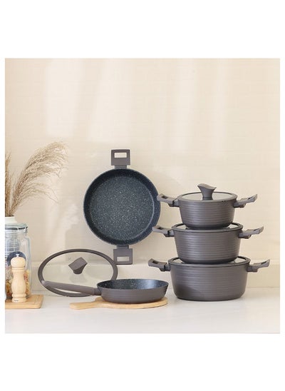 اشتري Essence 9 Piece Midnight Cross Cookware Set Forged Aluminum Material Cook Ware Set For Home Kitchen 3.2/3.7Mm 60X37X18 Cm Brown في الامارات