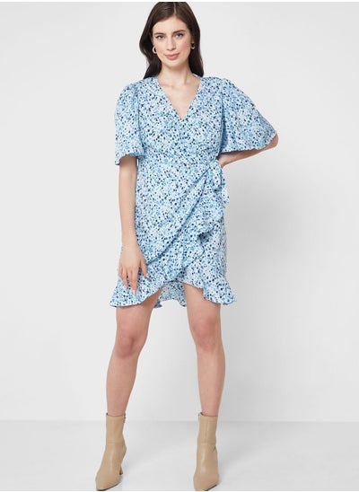 Buy Floral Printed Ruffle Detail Wrap Dress in Saudi Arabia