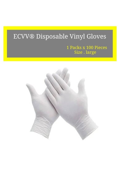 اشتري ECVV® Disposable Vinyl Gloves Transparent Clear Gloves Food Safe Gloves Powder-Free Latex-Free for Cooking House cleaning Food Prep - 1 Packs x 100 Pieces Large في الامارات