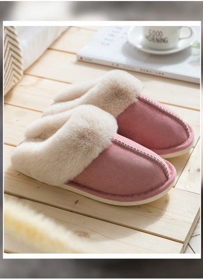 Buy Women Winter Flat Bedroom Slippers Memory Foam Fluffy Warm Soft House for Non-Slip Indoor Outdoor Pink in Saudi Arabia