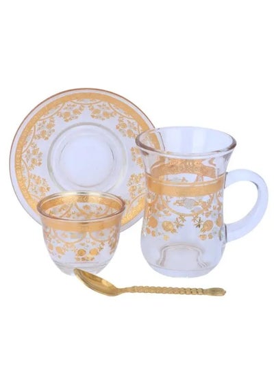 Buy Max 24 Pieces Gold and Silver Glass Tea and Coffee Serving Set in Saudi Arabia