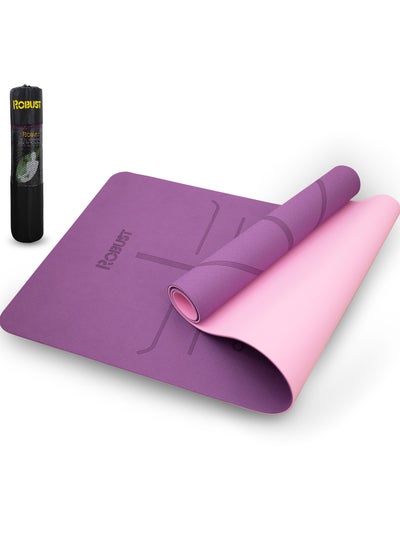 Buy Robust TPE Yoga Mat Double Layer Anti-Slip Eco Friendly Texture Surface (Size 183cmx 61cm) SGS Certified Position Liens & Hanging Band, Home/Gym Workout Sports Exercise Sports Mattress - Purple Pink in Saudi Arabia