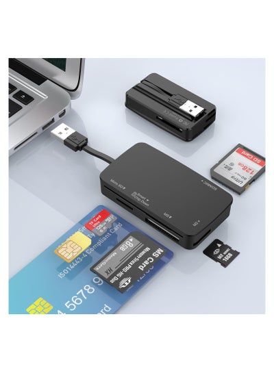 اشتري Smart Card Reader, Multi SD Card Reader, 6 in 1 USB Memory Card Reader for Camera Memory/Bank Card SIM/Chip/IC/CAC Card, Plug & Play, SIM Card Reader Compatible with Windows, Linux, Mac OS في الامارات