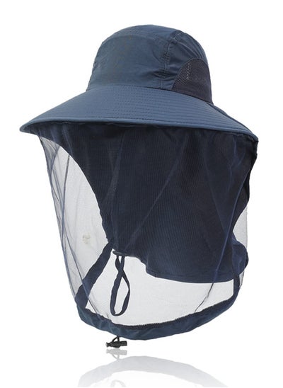 اشتري Mosquito Net Hat, Sun Hat Mosquito Head Net Hat Fishing Hat with Net Mesh, UPF 50+ Sun Protection with Hidden Netting for Outdoor Hiking Gardening Men Women (Navy Blue) في السعودية