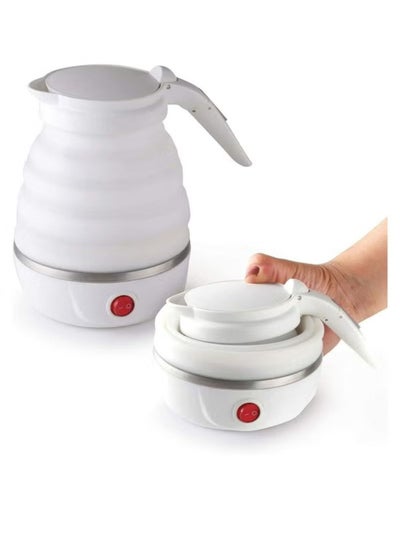 اشتري Foldable Portable Electric Kettle Silicone Heating Water Boiler Tea Pot for Camping Easy for Storage with Separable Power Cord (White) في الامارات