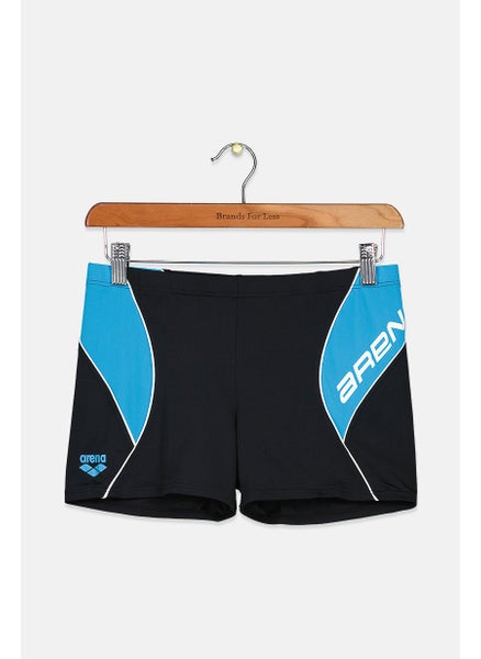 اشتري Men Printed Drawstring Swimwear Trunks, Black and Turquoise and White في السعودية