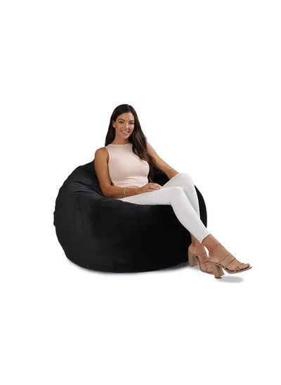 Buy Comfy Large Soft & Fluffy Classic Black Velvet Bean Bag With Bouncy Virgin Beans Filling in UAE