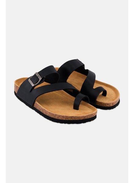 Buy Men Cork Slip On Sandals, Black in Saudi Arabia