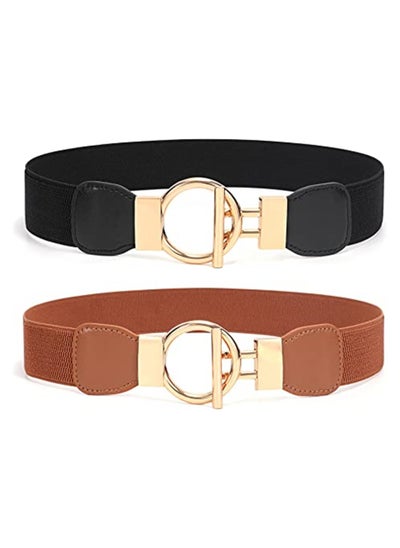 اشتري 2 Pack Elastic Waist Belt for Women Vintage Stretchy Dress Belt Skinny Fashion Elastic Waistband في السعودية