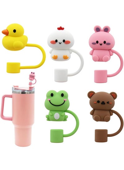 Buy 5 pcs Straw Cover, Cap for Cup, Silicone Straw Cover, Silicone Straw Tips 8-10mm, Cartoon animal Silicone Reusable Drinking Straw Lids in UAE