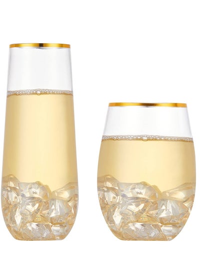 Buy Champagne Flutes Gold Plastic 12 Pack, Plastic Champagne Flutes, 16 Oz Stemless Wine Glasses in UAE