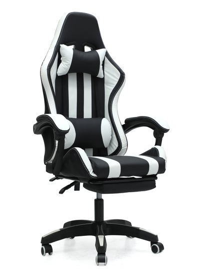 Buy Ergonomic High-Back Gaming Chair with Pu Leather 360° Swivel Headrest Support Lumbar Support Tilt Tension Adjustment Gaming Chair MH 30FR Black White in UAE