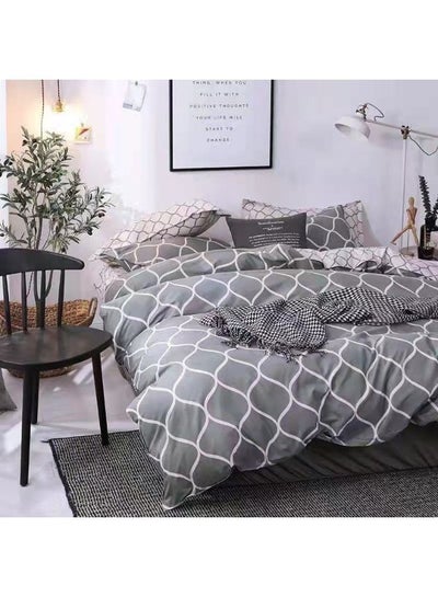اشتري King Size Fitted Bed Sheet Set Includes 1x Fitted Bed Sheet 220x200+30cm, 1x Duvet Bed Cover 220x240cm, 2x Pillowcase 75x50cm Microfiber Multicolour في الامارات