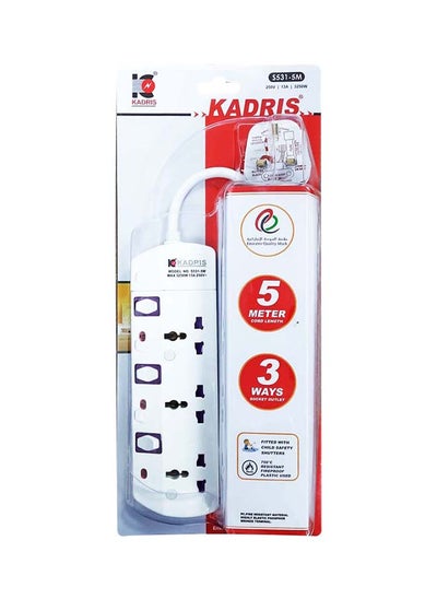 اشتري Power Strips S531 Heavy Duty Extension Cord with 3 way Outlets with individual switch, Charging Socket with 5 meter Heat resistant  Extension Cord (White) في الامارات