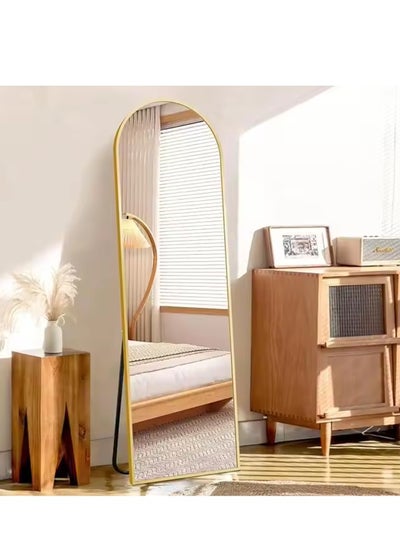 Buy Full Length Mirror 17.8" x 60" Arched Aluminum alloy Large Standing Dressing Mirror Hanging Leaning Against Wall Mounted Mirror with Stand for Bedroom Locker Room Living Room (Gold) in UAE