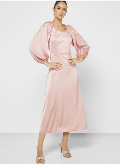 Buy Puff Sleeve Satin Dress in UAE