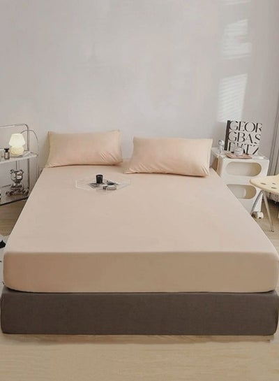 Buy 3 Pieces Fitted Bedsheet Set Plain Beige Color Various Sizes in UAE