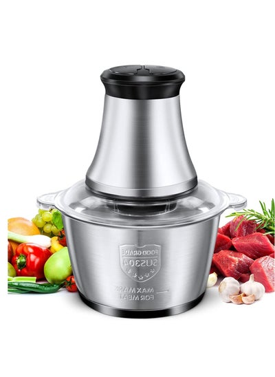 Buy Meat Grinder Electric, Food Processor 3L Stainless Steel Meat Blender Food Chopper for Meat, Vegetables, Fruits and Nuts with 4 Sharp Blades in UAE