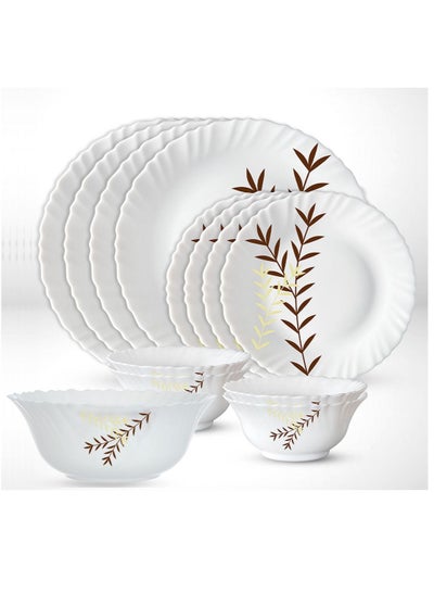 Buy 13 Pieces Opalware Dinner Sets- Microwave & Dishwasher Safe-Oak Dinnerware set with 4-Piece Full Plate/ 4-Piece Side Plate/ 1-Piece Serving Bowl/4-Piece Vegetable Bowl- White in Saudi Arabia