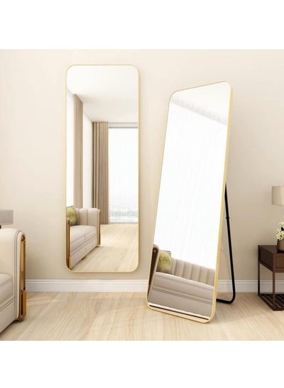 Buy Full Length Mirror 155x45cm Arched Aluminum alloy Large Standing Dressing Mirror Hanging Leaning Against Wall Mounted Mirror with Stand for Bedroom Locker Room Living Room (gold) in UAE