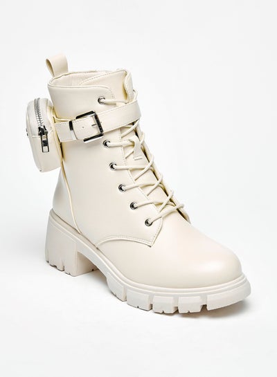 Buy Solid Boots With Zip Closure And Block Heels By Shoexpress in UAE