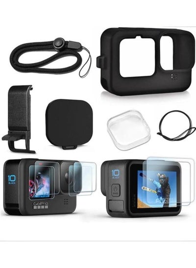 Buy Protective Silicone Rubber Sleeve Case with Lanyard, Lens Cap for Go Pro Hero 12/11 / 10/9 Action Camera (Black) in Egypt