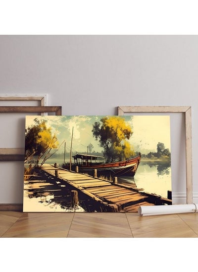 اشتري home gallery painting boat water with word boat it Printed Canvas wall art في مصر