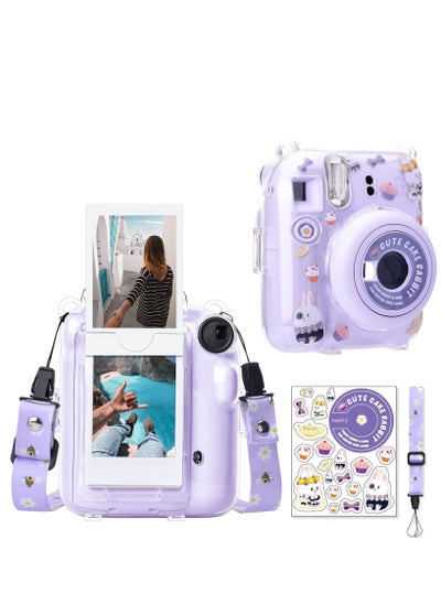 Buy Clear Case Compatible with Fuji Instax Mini 12 Camera Hard PVC Case with Photos Pocket to Store 10 Photos - with Shoulder Strap & Camera Sticker - Purple in UAE