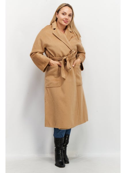 Buy Women Like Wool Belted Trench Coat, Biscuit in UAE