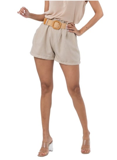 Buy High-Waisted Beige Shorts with Belt - Casual Summer Shorts in UAE