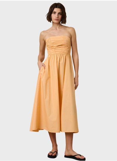 Buy Strapless Ruched Waist Tiered Dress in UAE