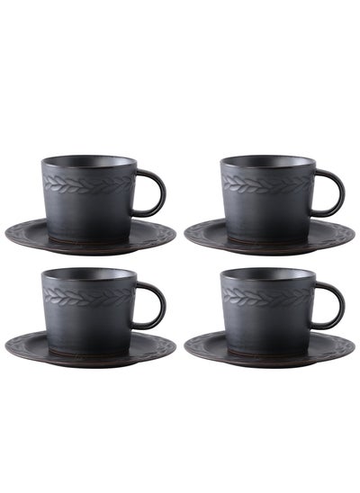 اشتري Set of 4 200ml Porcelain Coffee Mug Set, Large Coffee Cups with Saucers Perfect for Coffee and Tea Lovers في الامارات