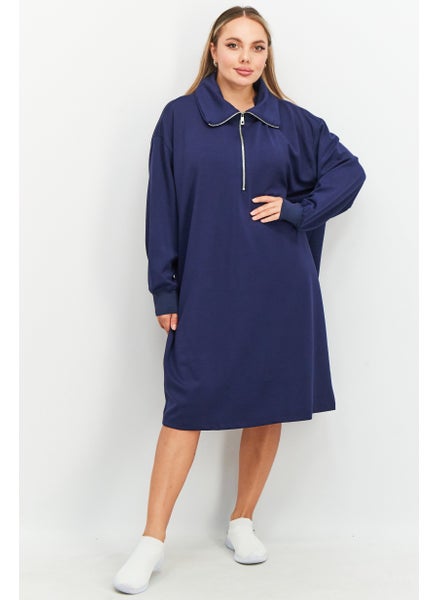 Buy Women Solid Zip Sweater Dress, Navy Blue in UAE