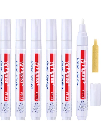 اشتري 6 Pieces Tile Pen Wall Grout Restorer Pen Repair Marker Grout Filler Pen for Restoring Tile Grout Wall Floor Bathrooms and Kitchen White في السعودية