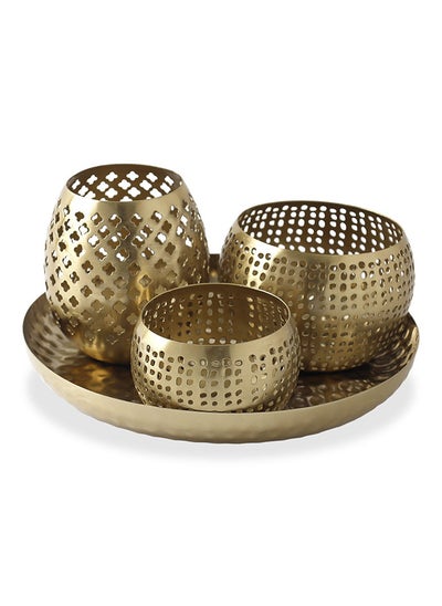 Buy ERS Votive & Tray Set, Gold - 20.5x9.5 cm in UAE