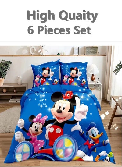 Buy 6-Piece Single Size Cotton Printed Combination Duvet Cover Set Includes 1xFitted Bedsheet 120x200+30cm, 1xDuvet/Bed Cover 160x210 cm, 2xPillowcase 55x80cm, 2xCushion Case 45x70cm Multicolour in UAE