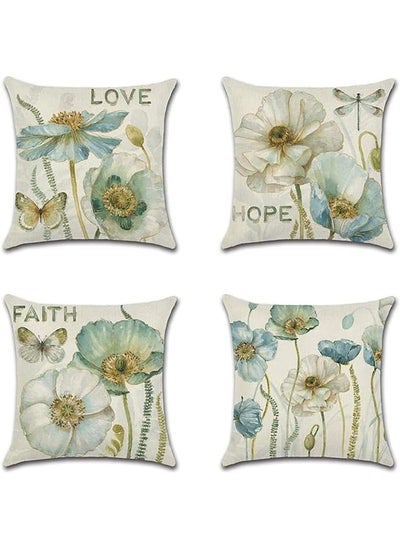 اشتري Throw Pillow Covers Set Decorative Watercolor Pattern Waterproof Cushion Covers Perfect For Outdoor Patio Garden Living Room Sofa Farmhouse Decor 18 X 18 Cm 4 Pcs في السعودية