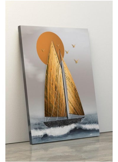 Buy Abstract golden sailboat with waves Printed canvas wall art 120x80 in Egypt