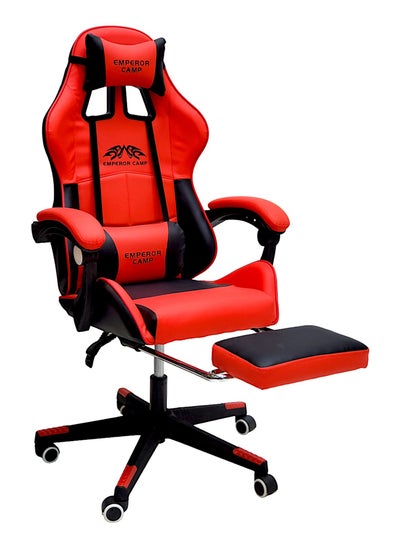 Buy SBF High Back Gaming Chair with Footrest - Premium Leather, Padded Armrests, Adjustable Height, Headrest Cushion & Reclining Backrest, Swivel Office Computer Chair, Red Black in UAE